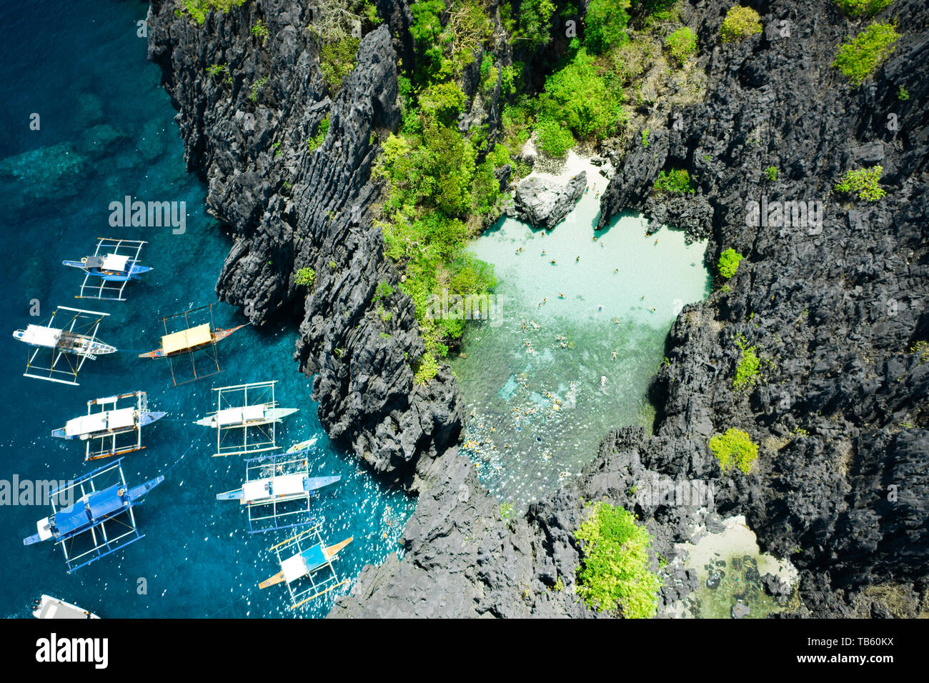 Aerial view of Secret beach in El Nido, Palawan, Philippines Stock Photo