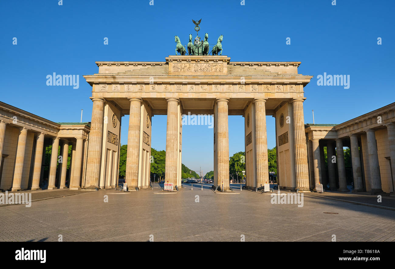 The famous Brandenburg Gate in Berlin in front of a clear blue sky Stock Photo