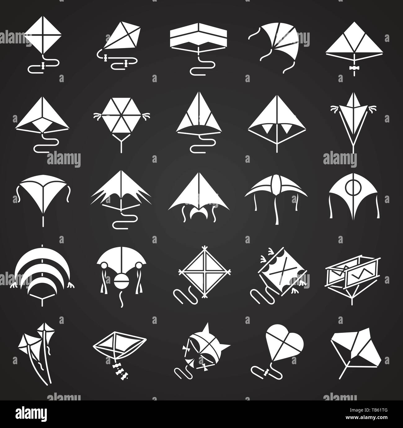 Kites icons set on black background for graphic and web design. Simple ...