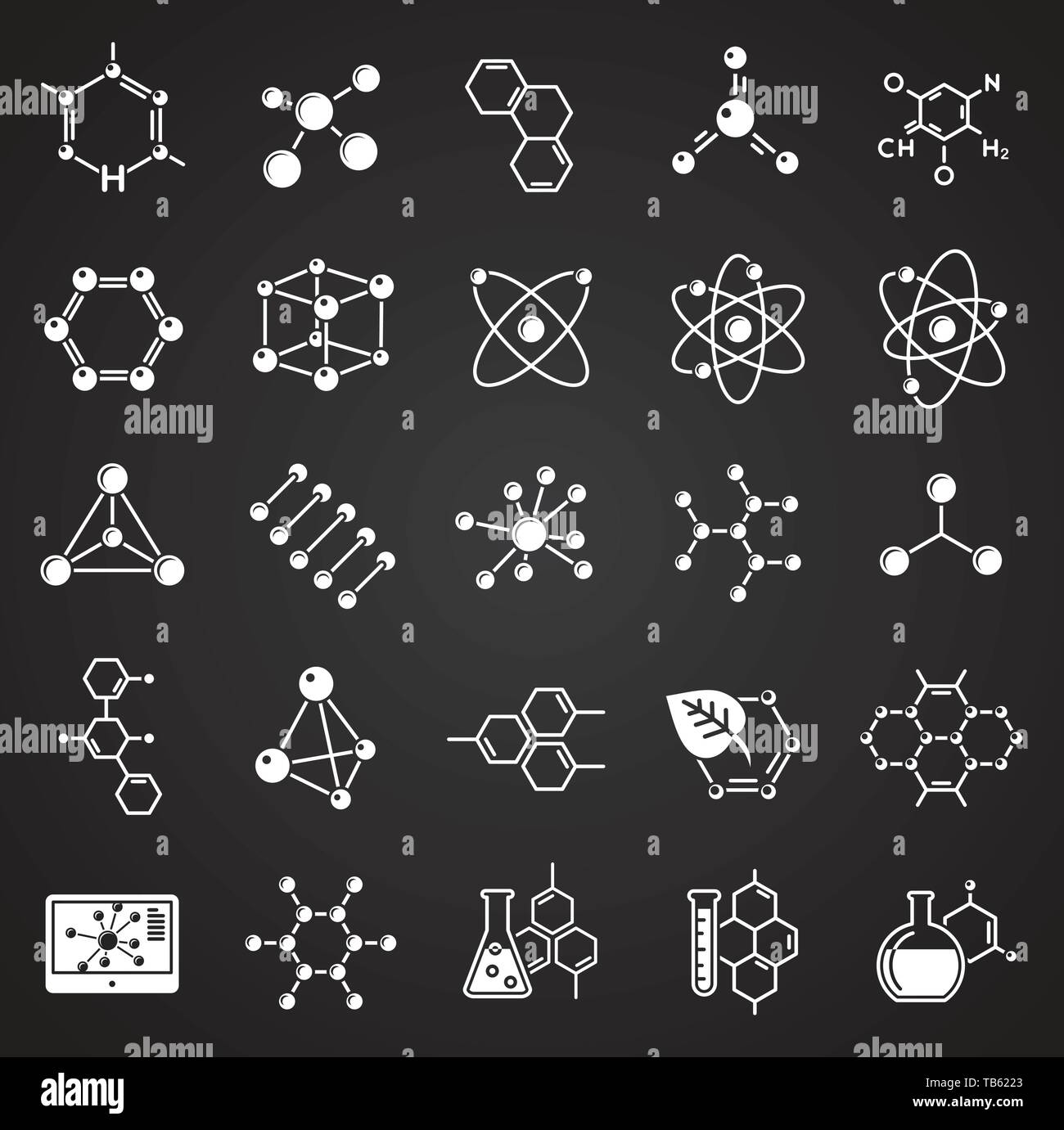 Molecules icons set on black background for graphic and web design ...