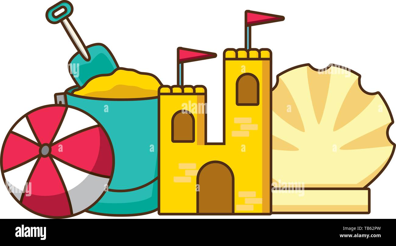 vacations sand castle bucket ball and shell Stock Vector Image & Art ...