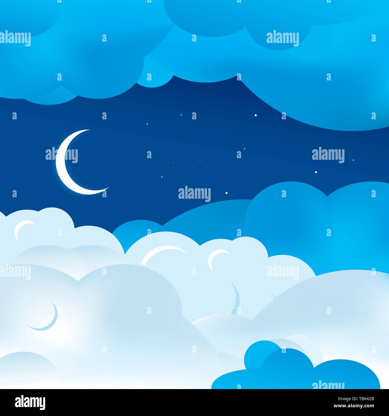 vector illustration. Background of sky with moon and clouds in soft ...