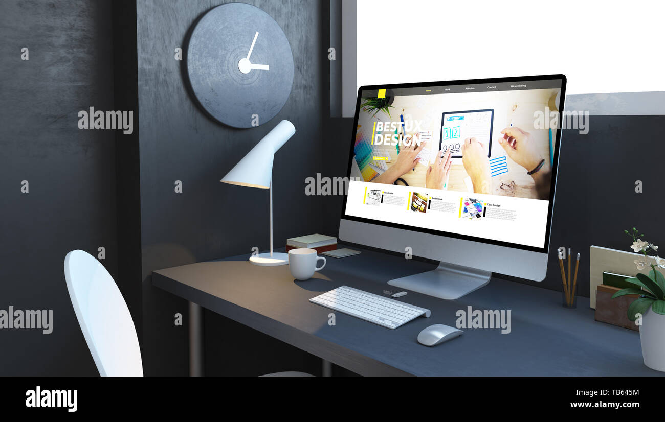 computer with ux design website on desktop at navy room 3d rendering Stock  Photo - Alamy, image size:1300x826