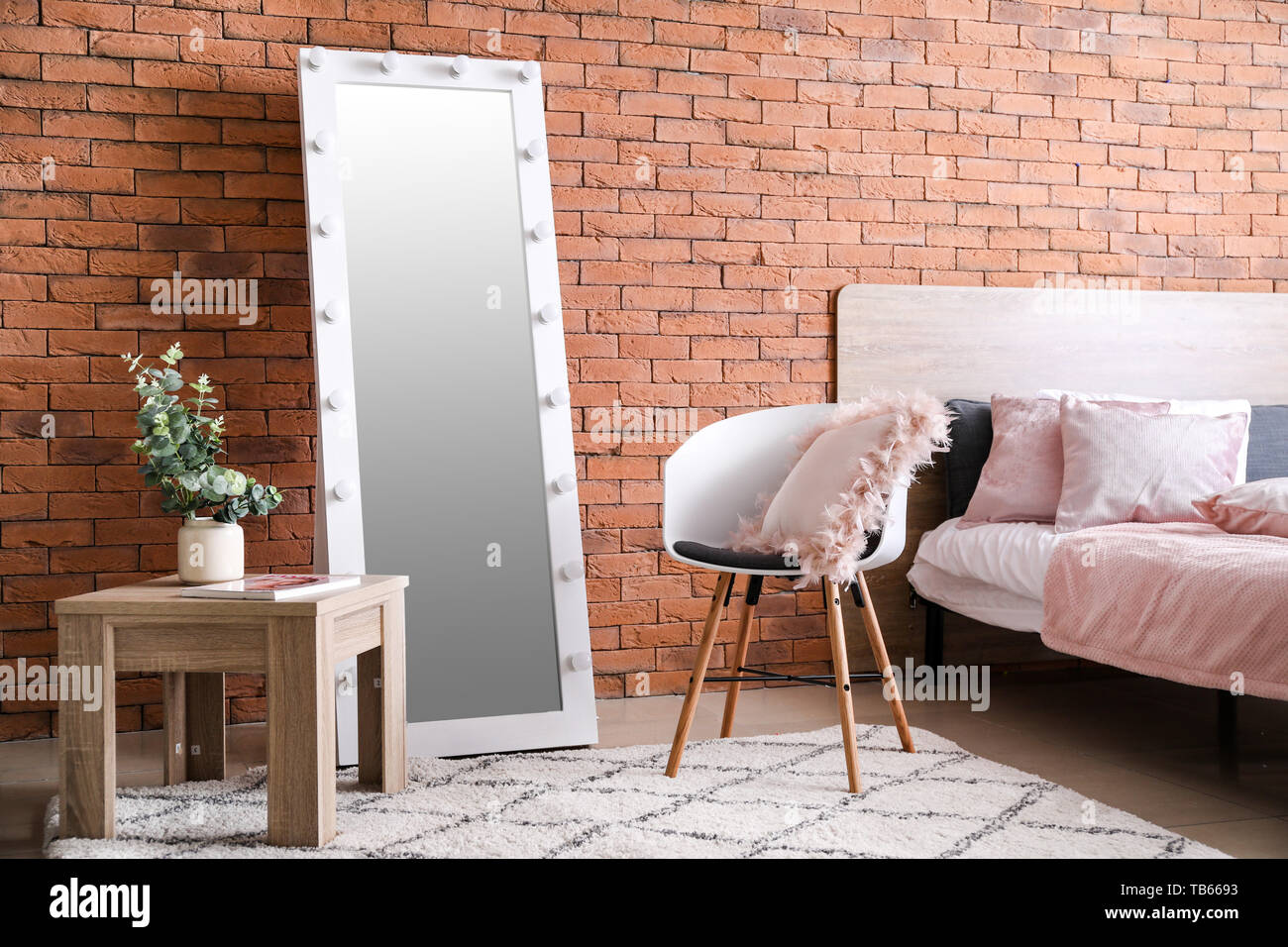 Interior Of Bedroom With Big Mirror Stock Photo 247843039