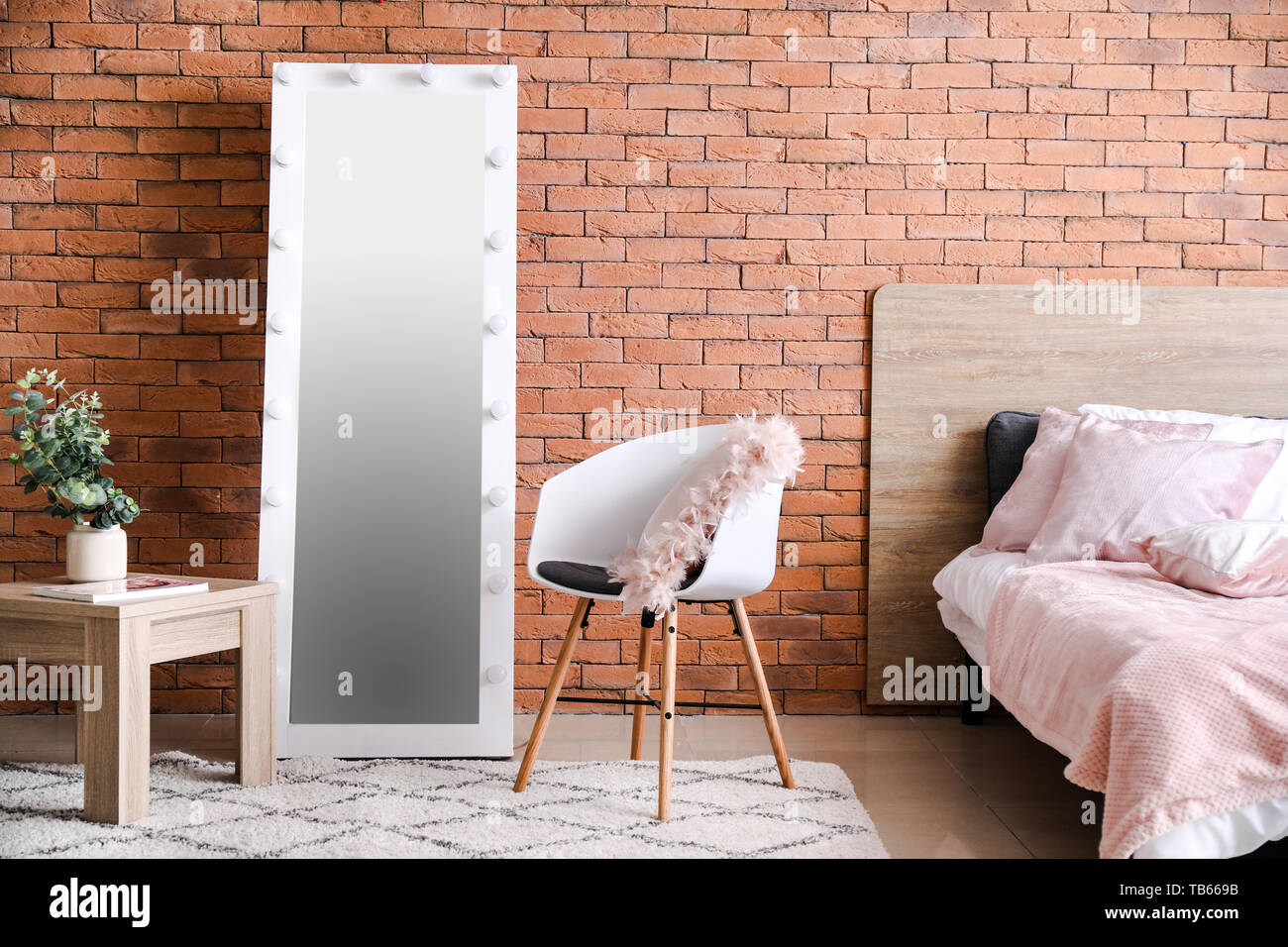 Interior Of Bedroom With Big Mirror Stock Photo 247843047
