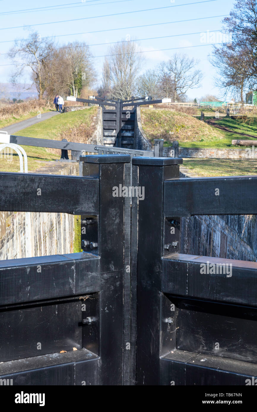 restored locks at Monmouthshire and Brecon Canal, South East Wales, UK Stock Photo