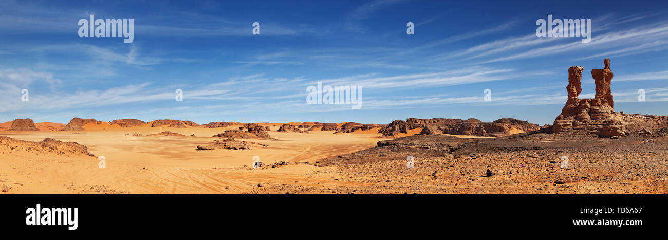 Sand dunes and rocks, Sahara Desert, Algeria Stock Photo
