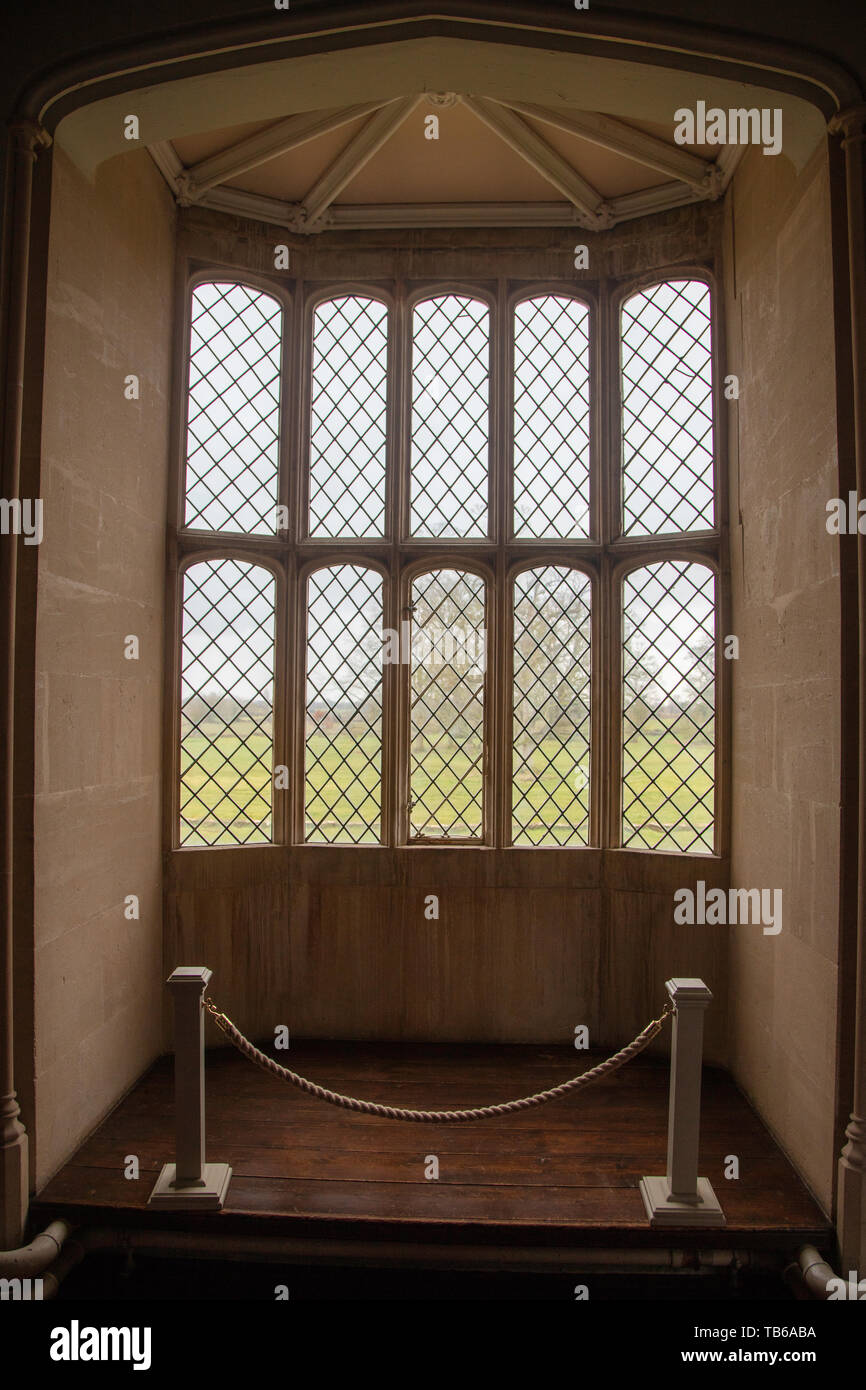 Mullioned window where William Henry Fox Talbot made the first photographic exposure at Lacock Abbey, Wiltshire, England, UK. Stock Photo