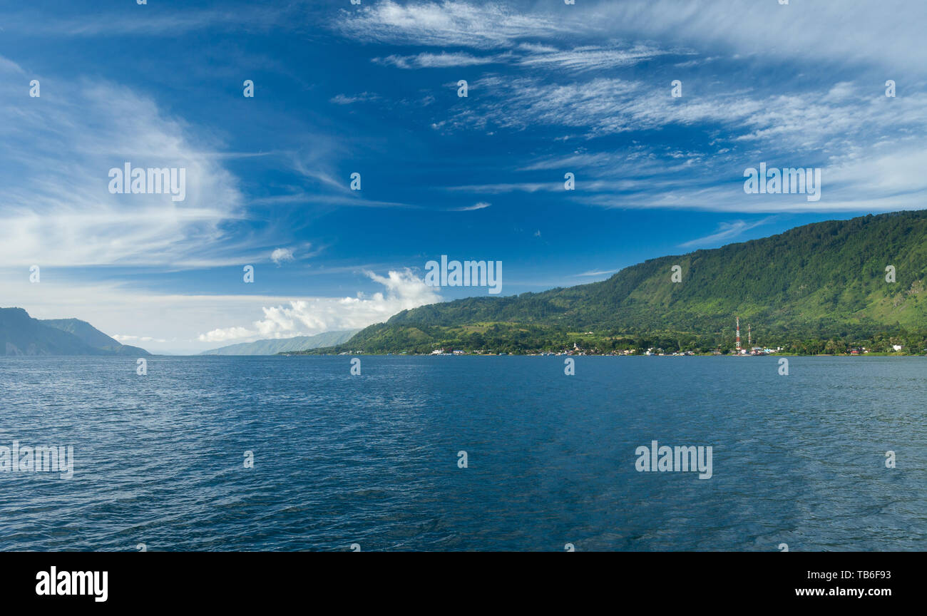 View over Lake (Danau) Toba, Horsik, and Samosir Island, Sumatra, Indonesia Stock Photo