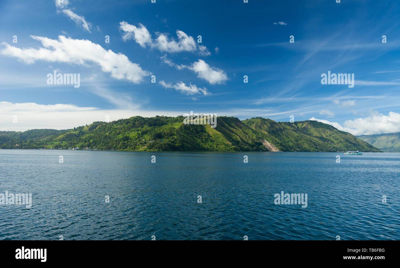View over Lake (Danau) Toba, Horsik, and Samosir Island, Sumatra, Indonesia Stock Photo