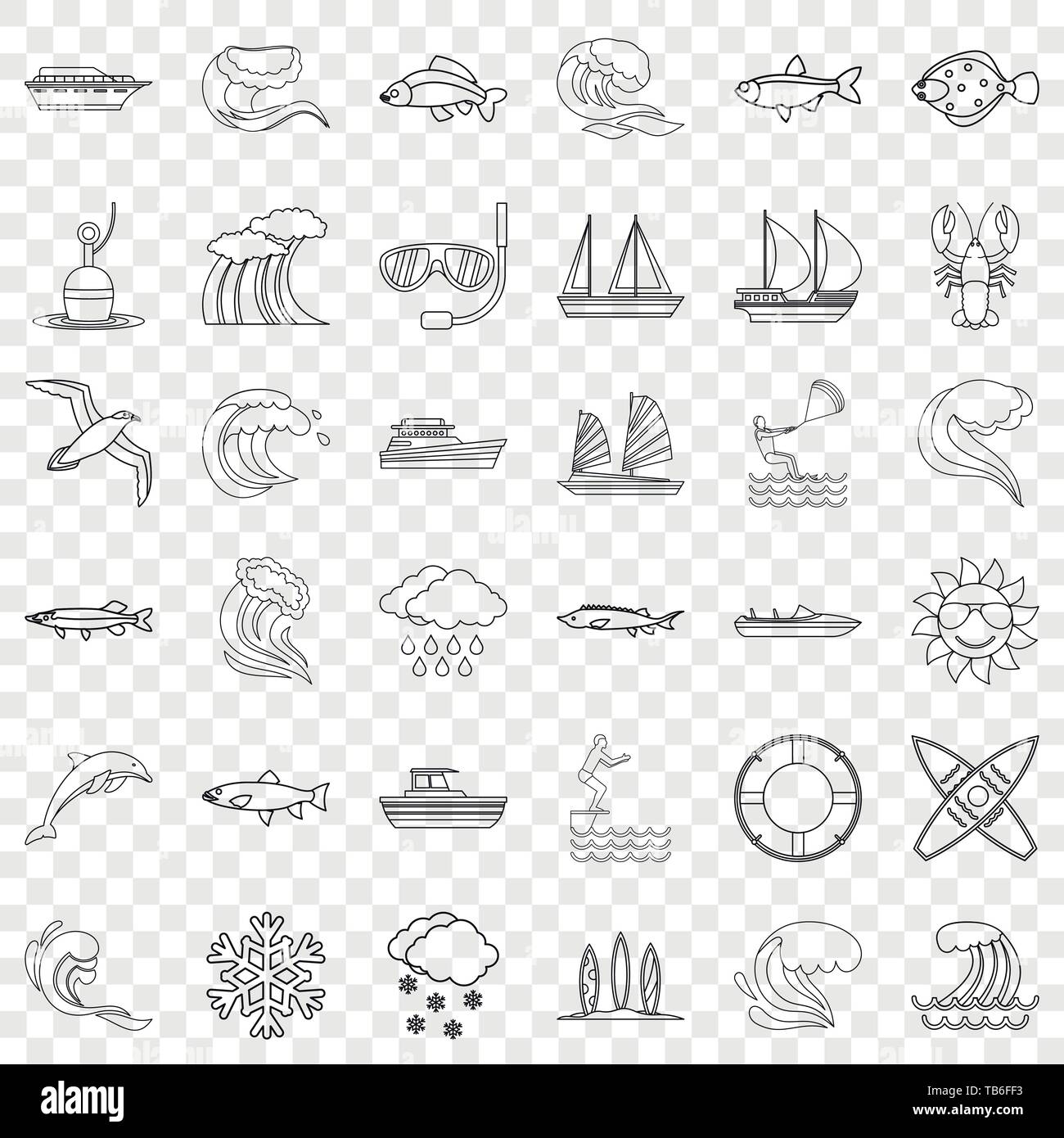 Water wave icons set, outline style Stock Vector Image & Art - Alamy