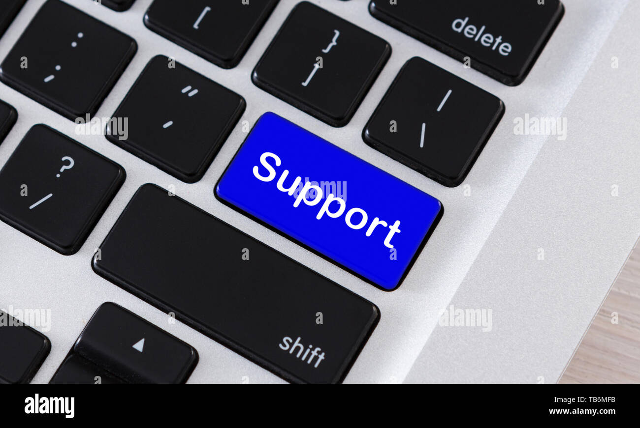 Maintenance concept. Blue keyboard button with text Support on it Stock Photo
