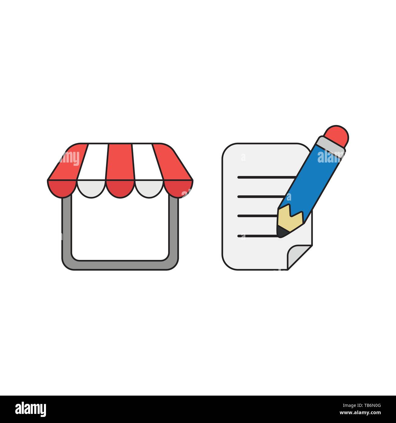 Vector icon concept of shop store with pencil writing on paper. Black ...