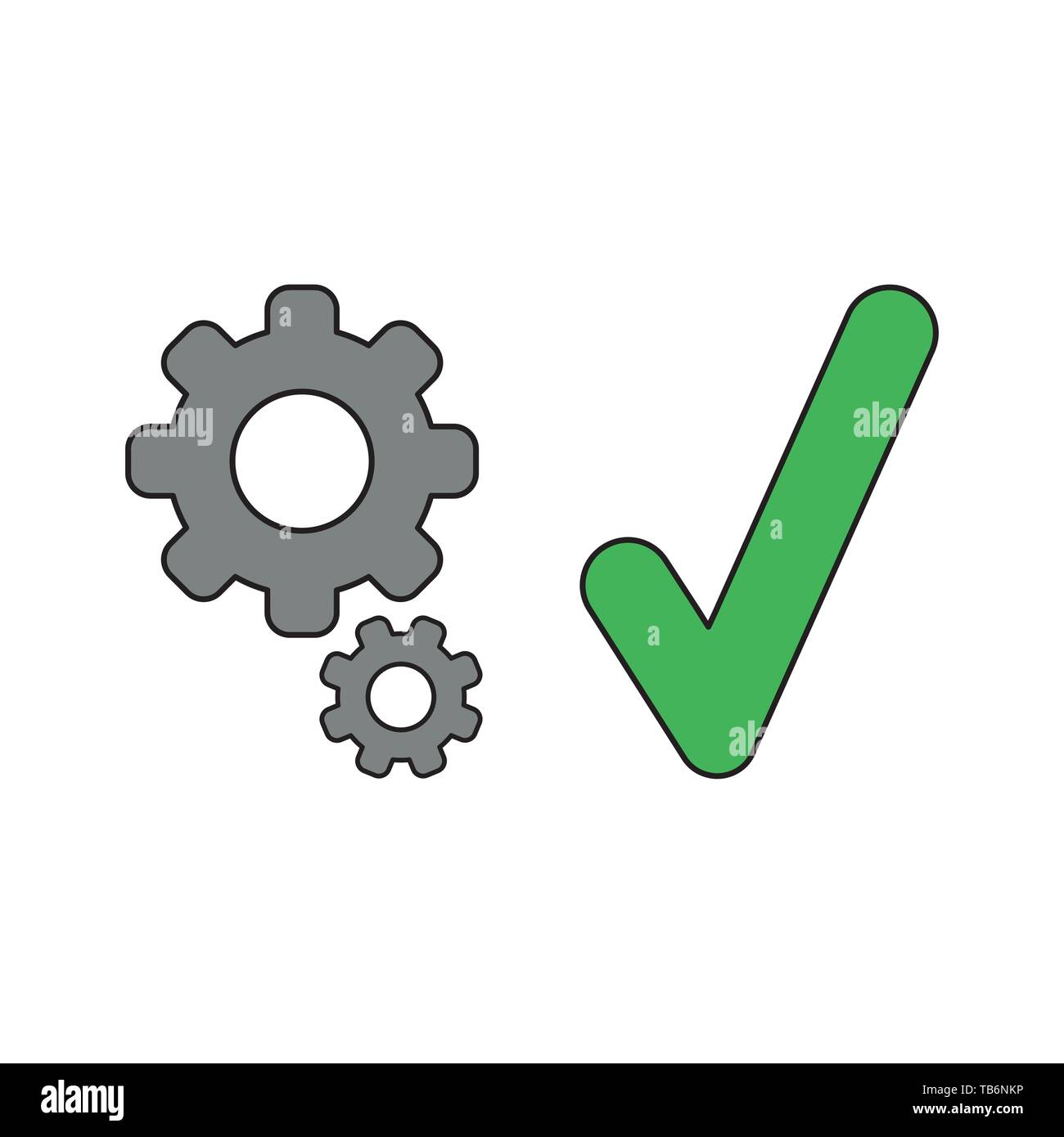 Vector icon concept of gears with check mark. Black outlines and ...