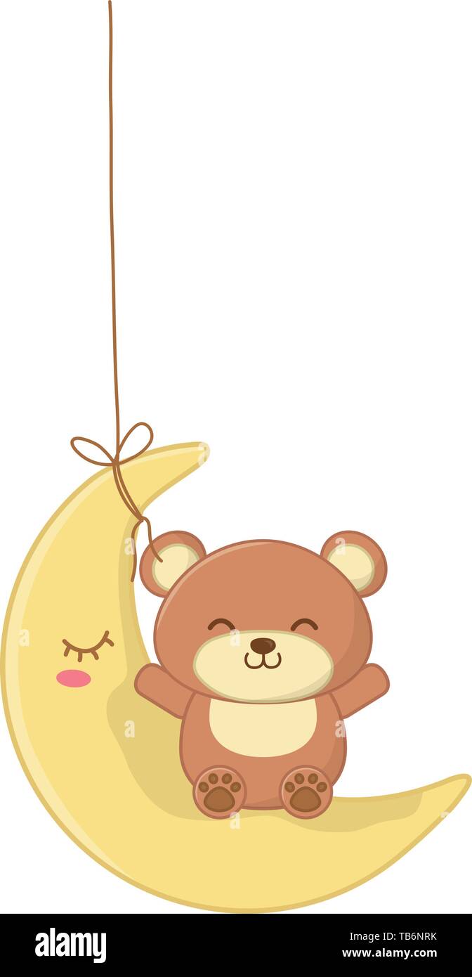 toy bear sitting on the moon hanging vector illustration graphic design ...