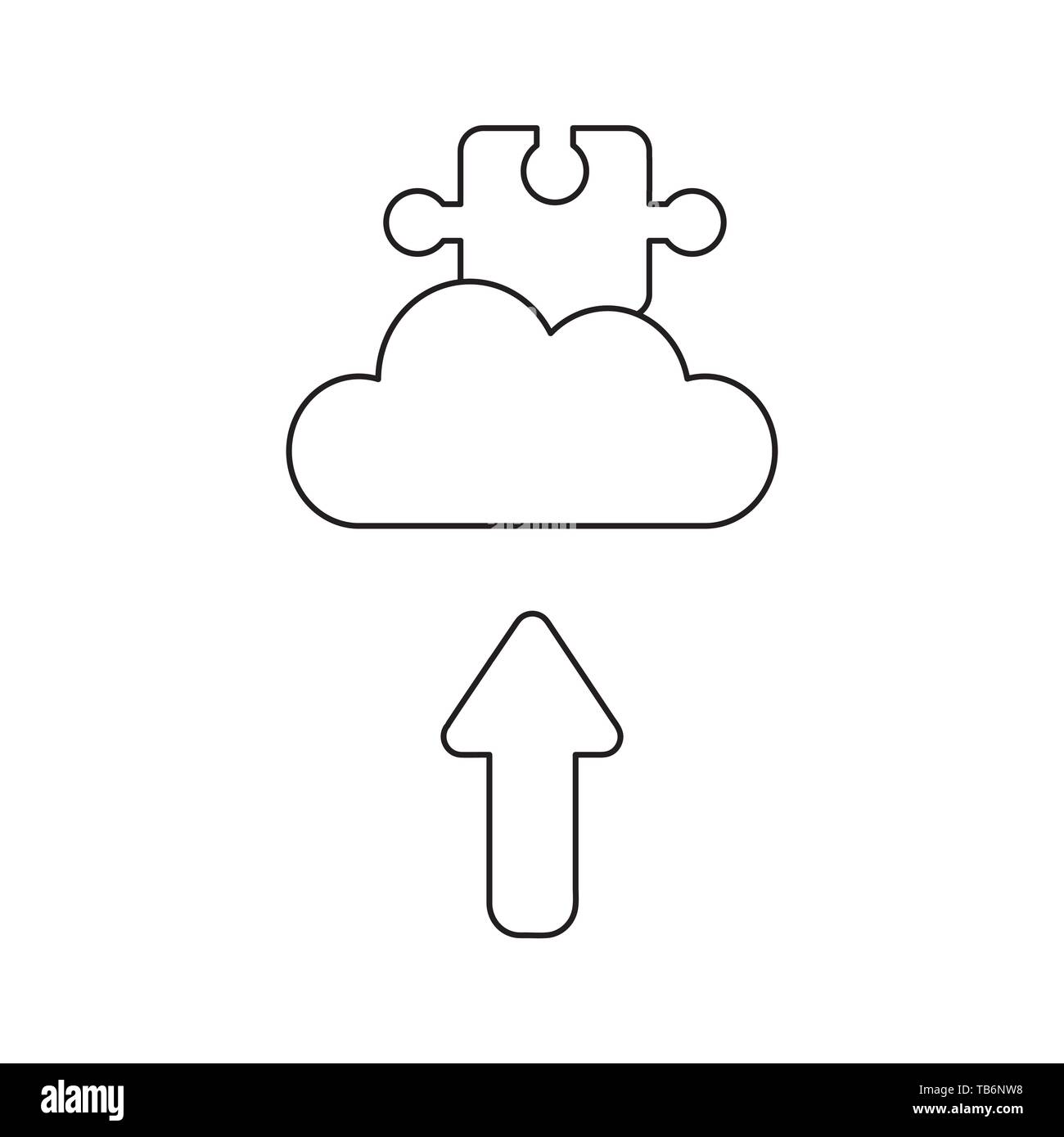 Vector icon concept of jigsaw puzzle piece on cloud with arrow moving ...