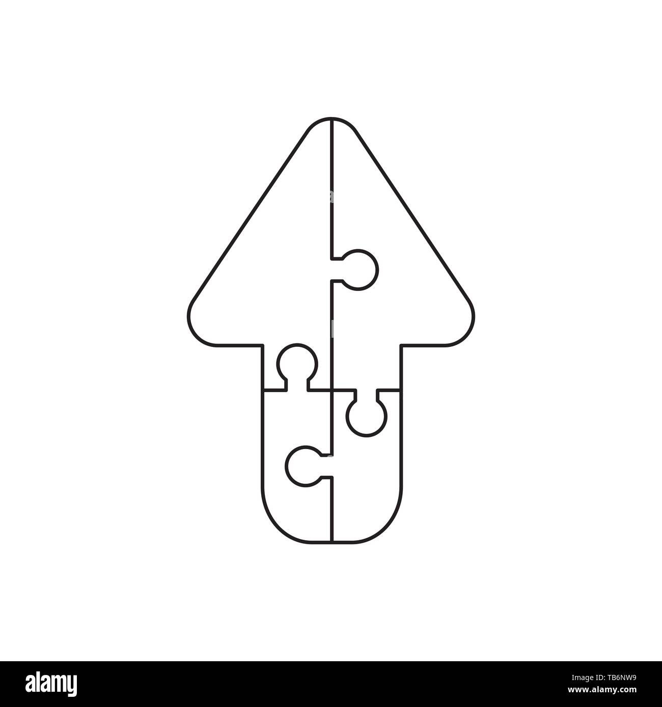 Vector icon concept of four connected arrow jigsaw puzzle pieces up ...