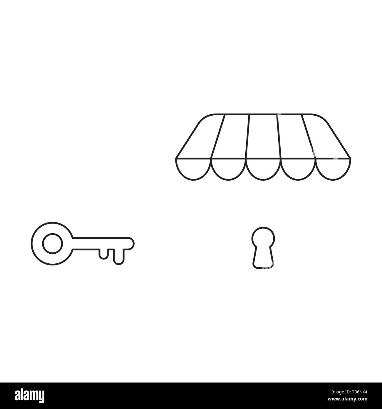 Vector icon concept of keyhole and key under store awning. Black ...