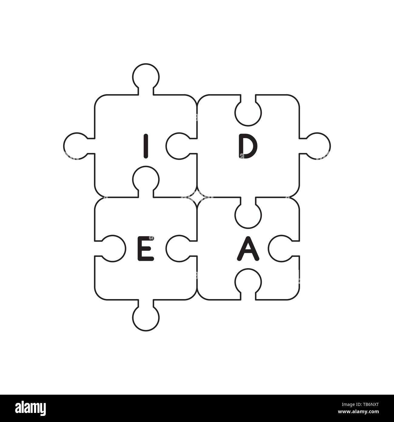 Vector icon concept of four idea puzzle pieces connected. Black ...