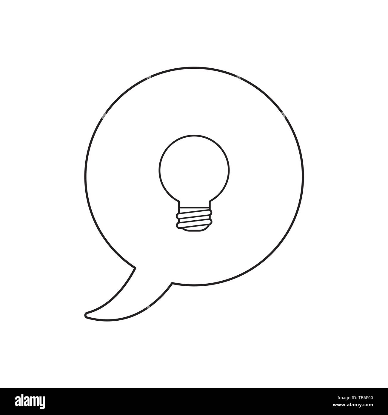 Vector icon concept of speech bubble with light bulb. Black outlines ...
