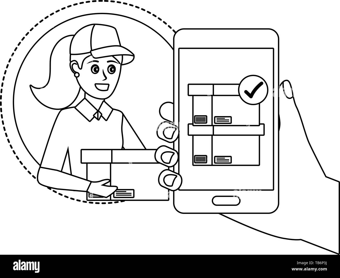 tracking and delivery logistic woman worker cartoon vector illustration ...