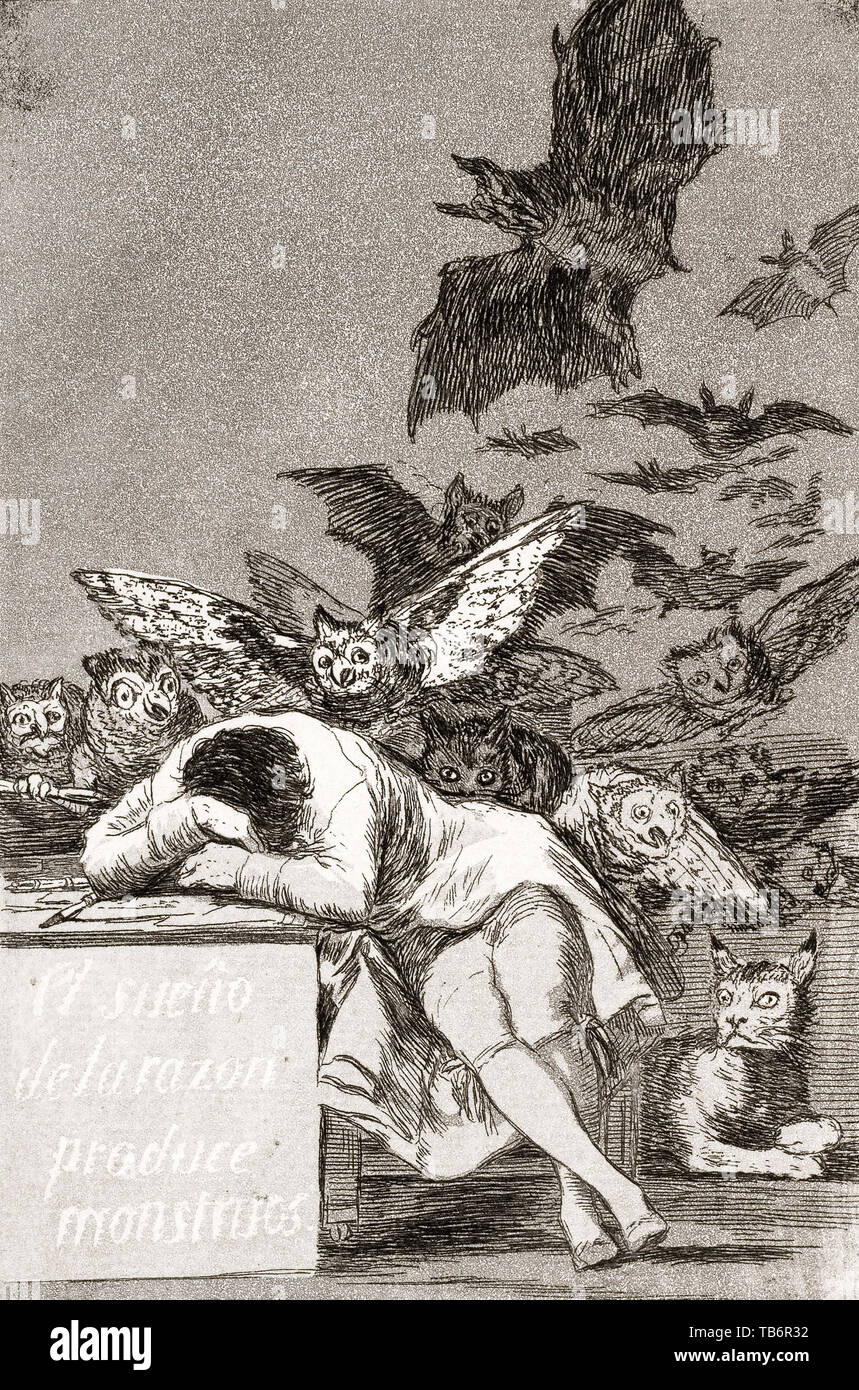Francisco Goya, The sleep of reason produces monsters, etching, 1799 Stock Photo