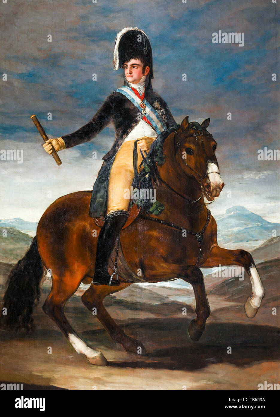 Francisco Goya, King Fernando VII of Spain (1784-1833) on horseback, equestrian portrait painting, 1808 Stock Photo