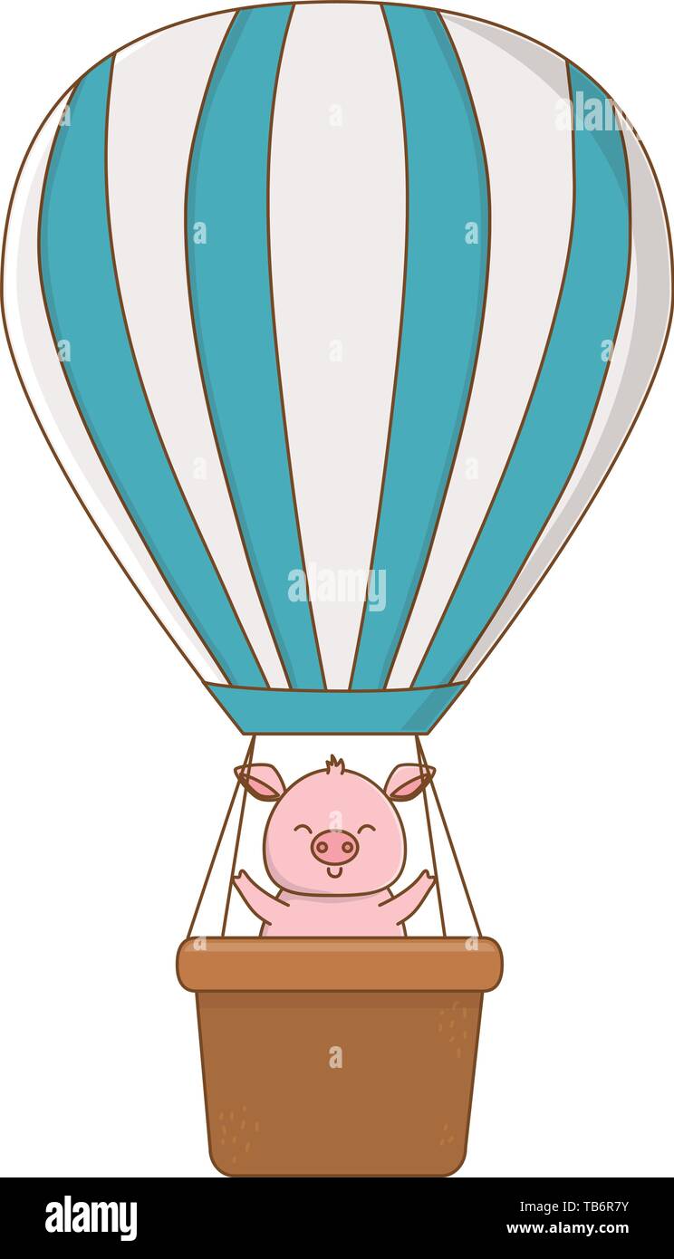 cute animal pig enjoying and flying with hot air balloon cartoon vector  illustration graphic design Stock Vector Image & Art - Alamy