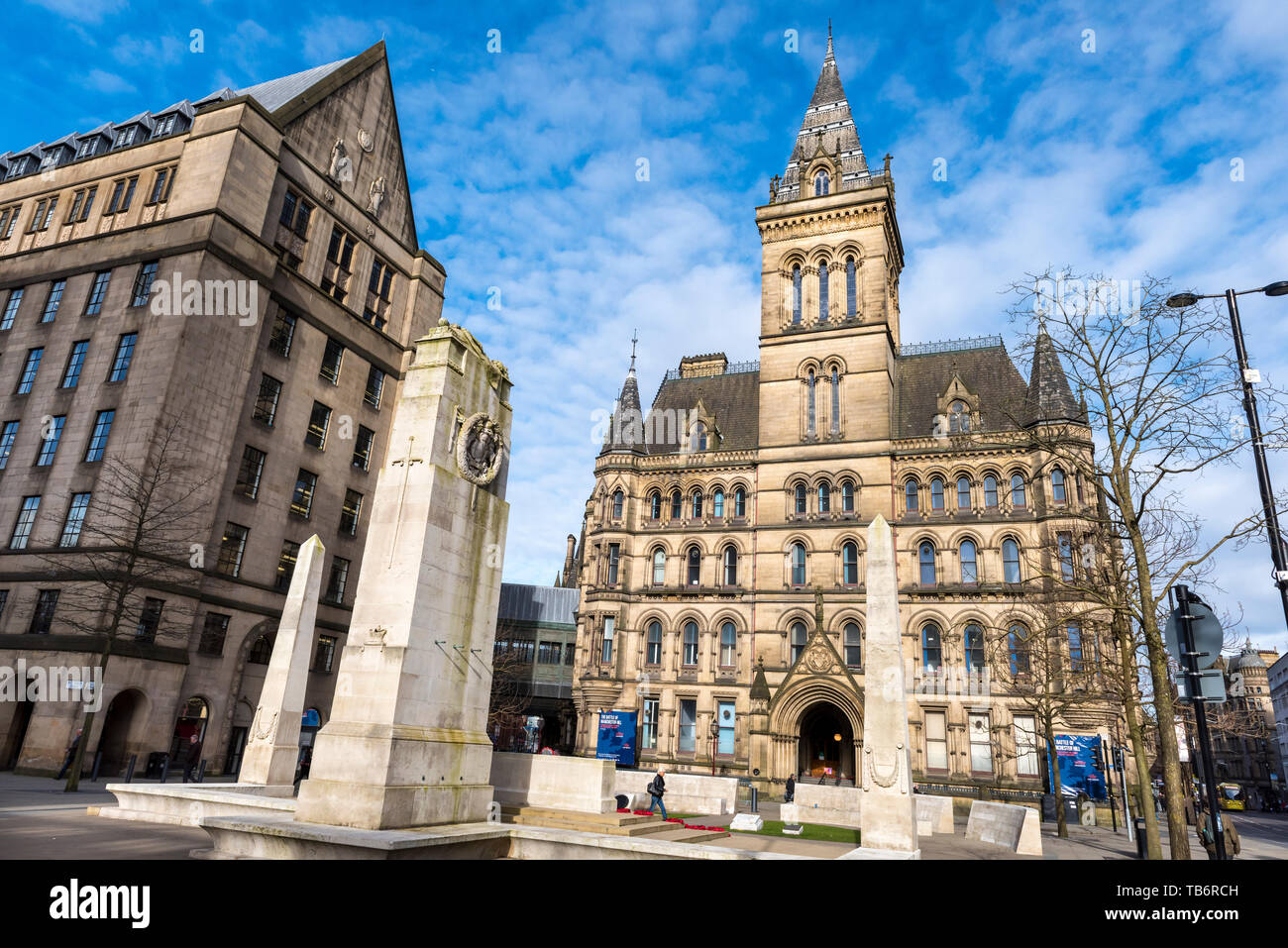 Manchester Cenotaph is a First World War memorial, with additions for later conflicts, designed by Sir Edwin Lutyens for St Peter's Square in Manchest Stock Photo