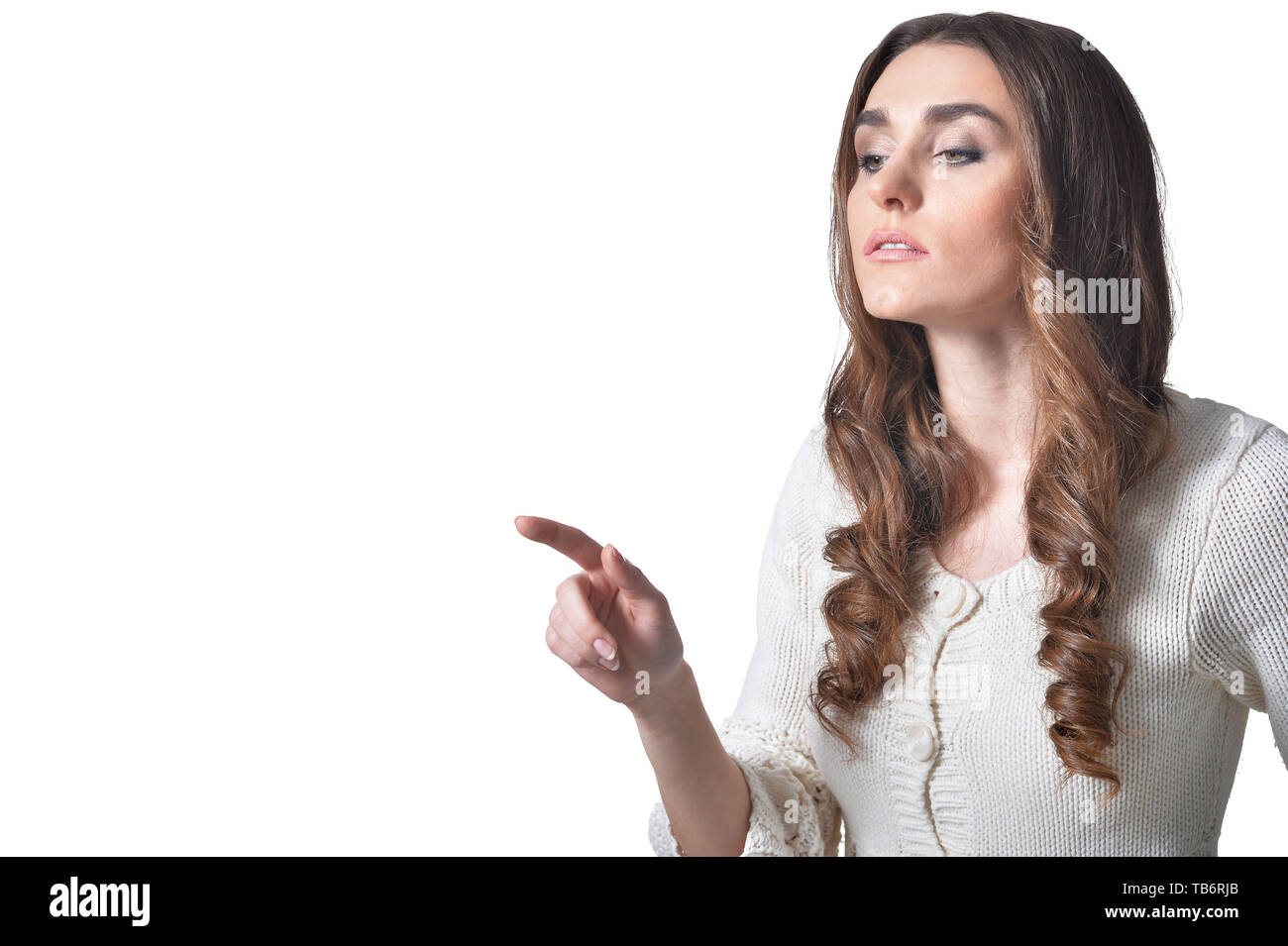 Portrait of beautiful woman posing on white background Stock Photo - Alamy