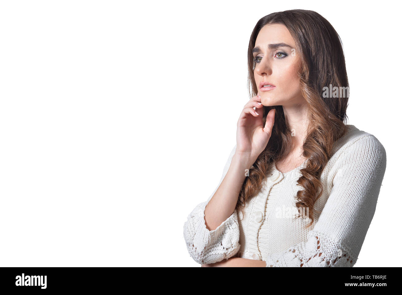 Portrait of beautiful woman posing on white background Stock Photo - Alamy