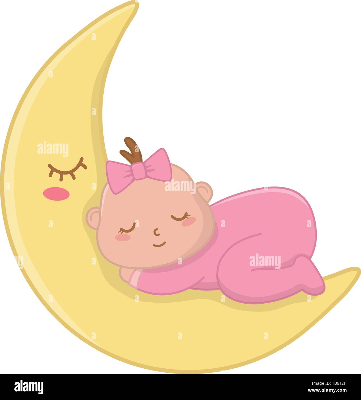 Sticker Neonata Bambina con Luna Cartoon-Baby Girl on Moon-Vector