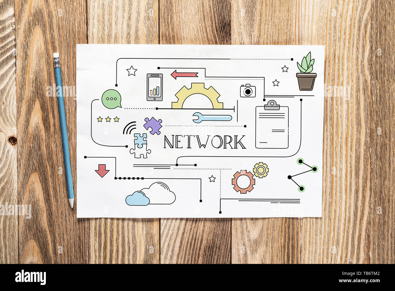 Network connection pencil hand drawn Stock Photo