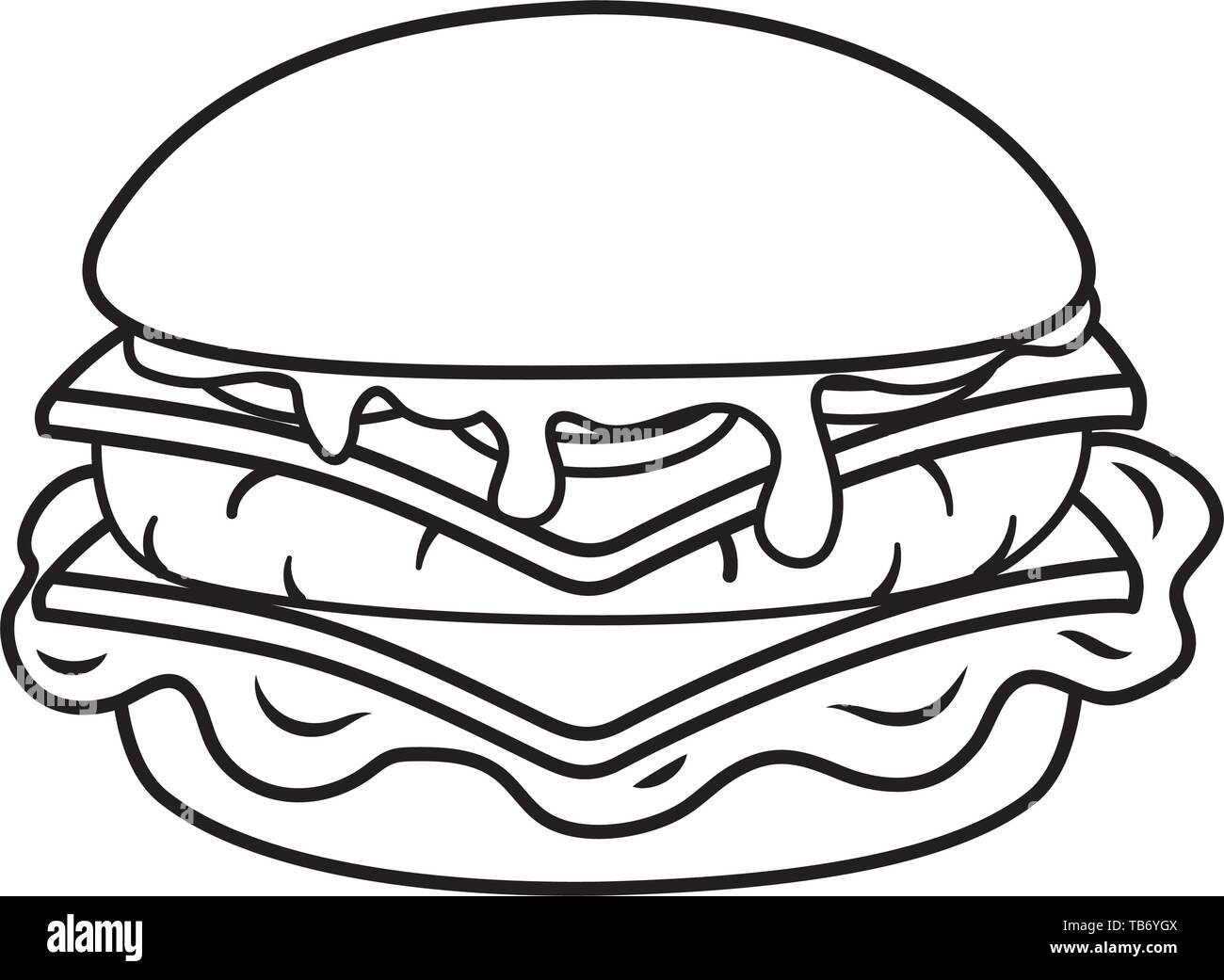hamburger icon cartoon isolated black and white vector illustration
