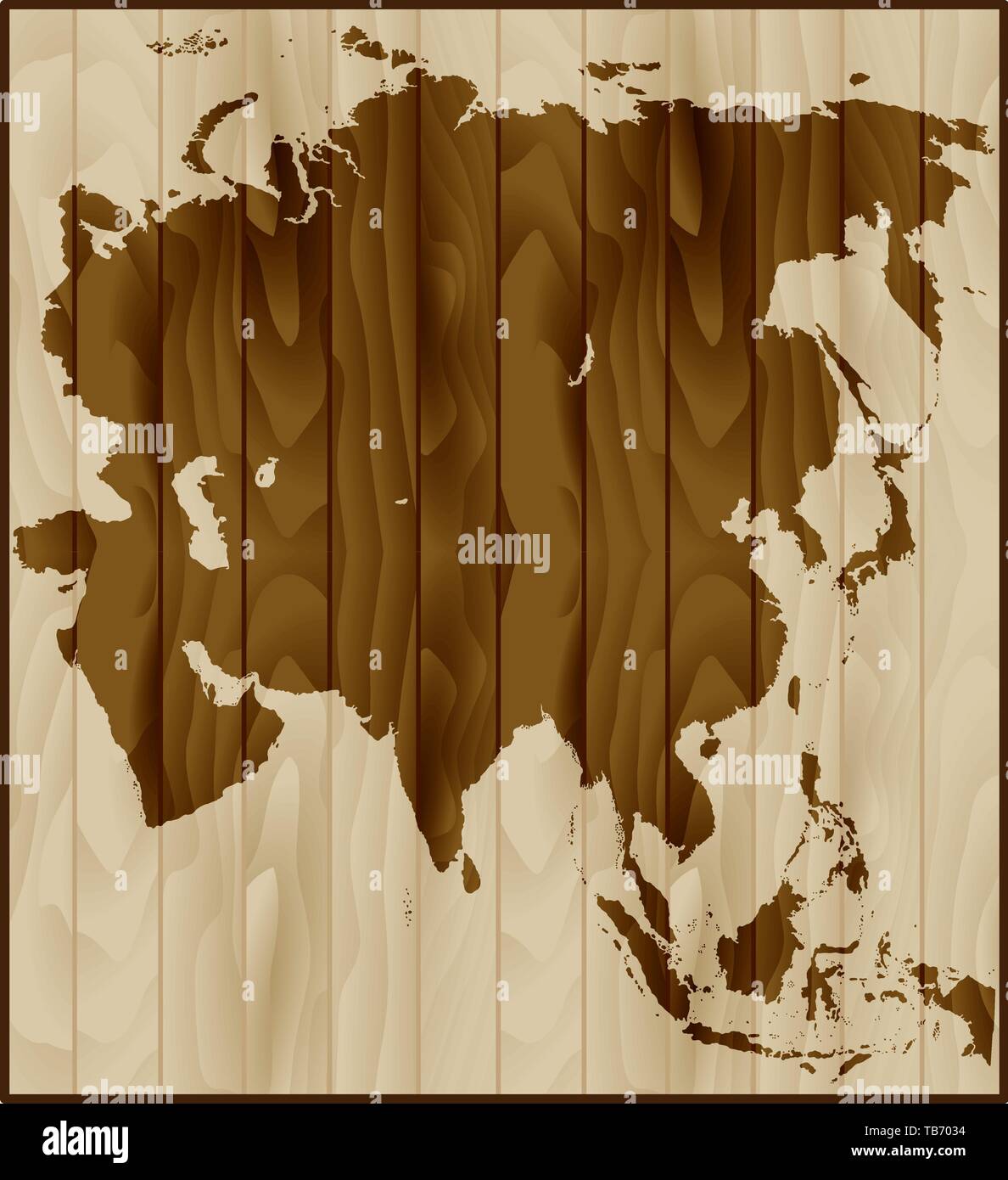 Vector map of Asia on wood background - Vector Map Of Asia On Wood Background TB7034 