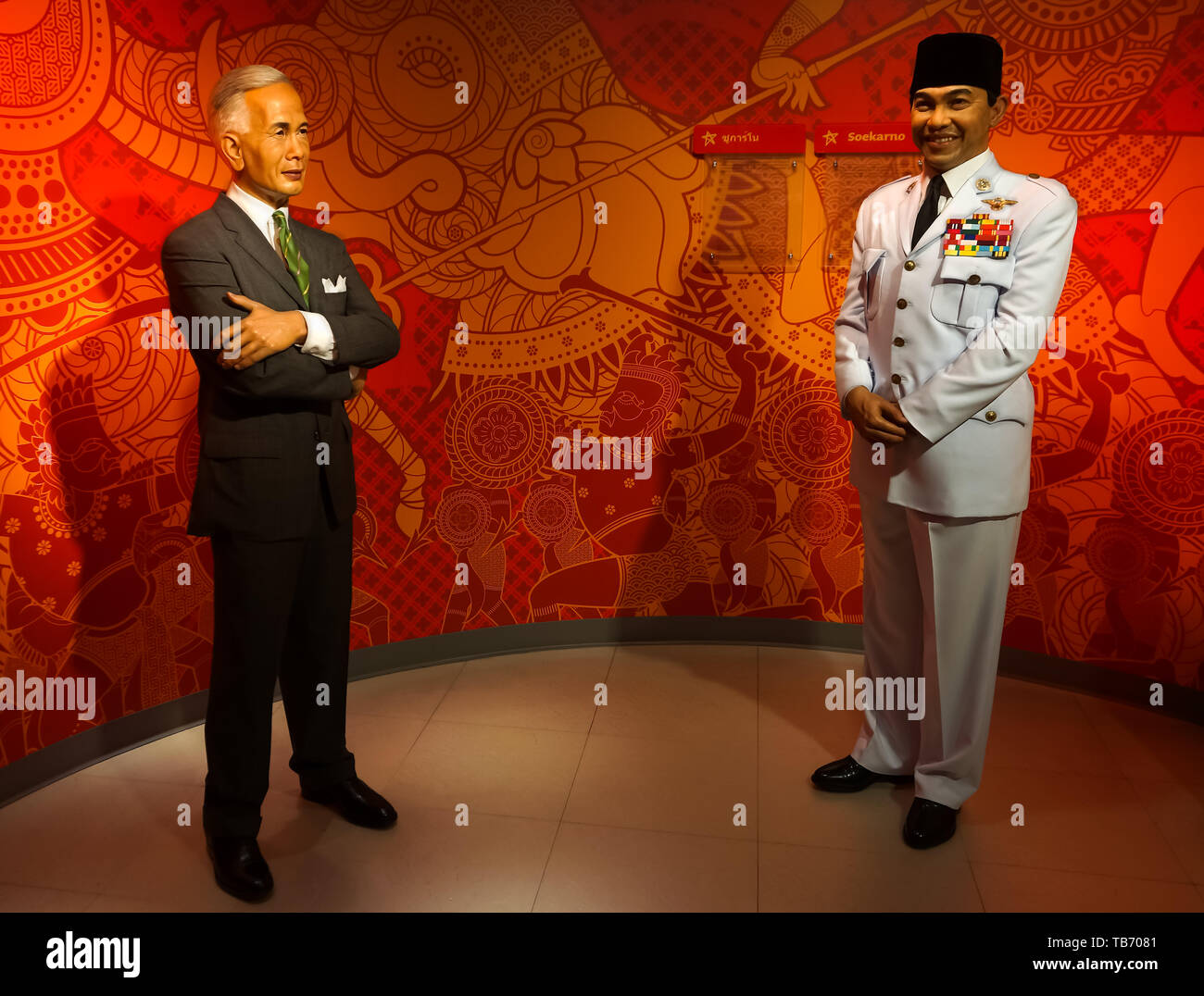 Bangkok, Thailand, March 2013 A waxwork of Soekarno and Plaek Pibulsonggram on display at Madame Tussauds wax museum at Siam Discovery Stock Photo