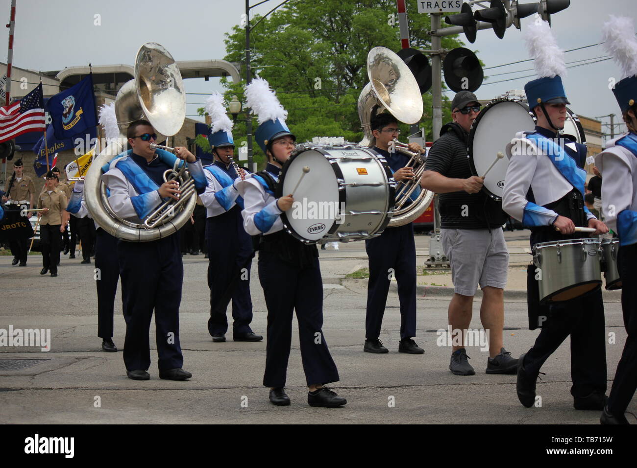 A local high school marching band playing in Chicago's Northwest side