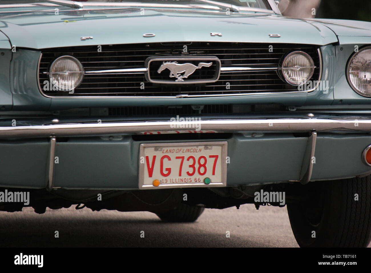Mint green 1965 Ford Mustang front grill in mint condition. Stock Photo