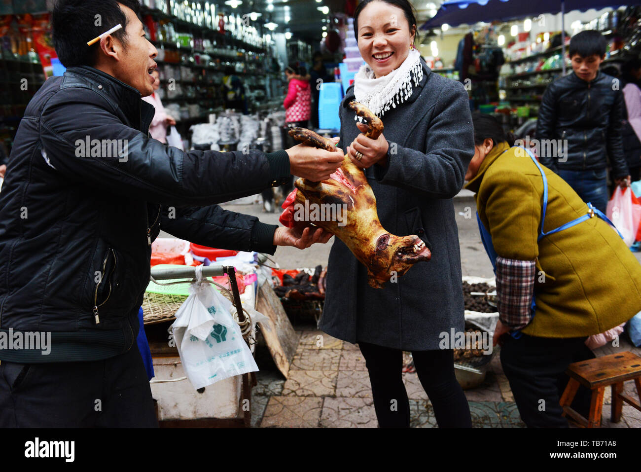 Dog meat is popular in South West China. Stock Photo