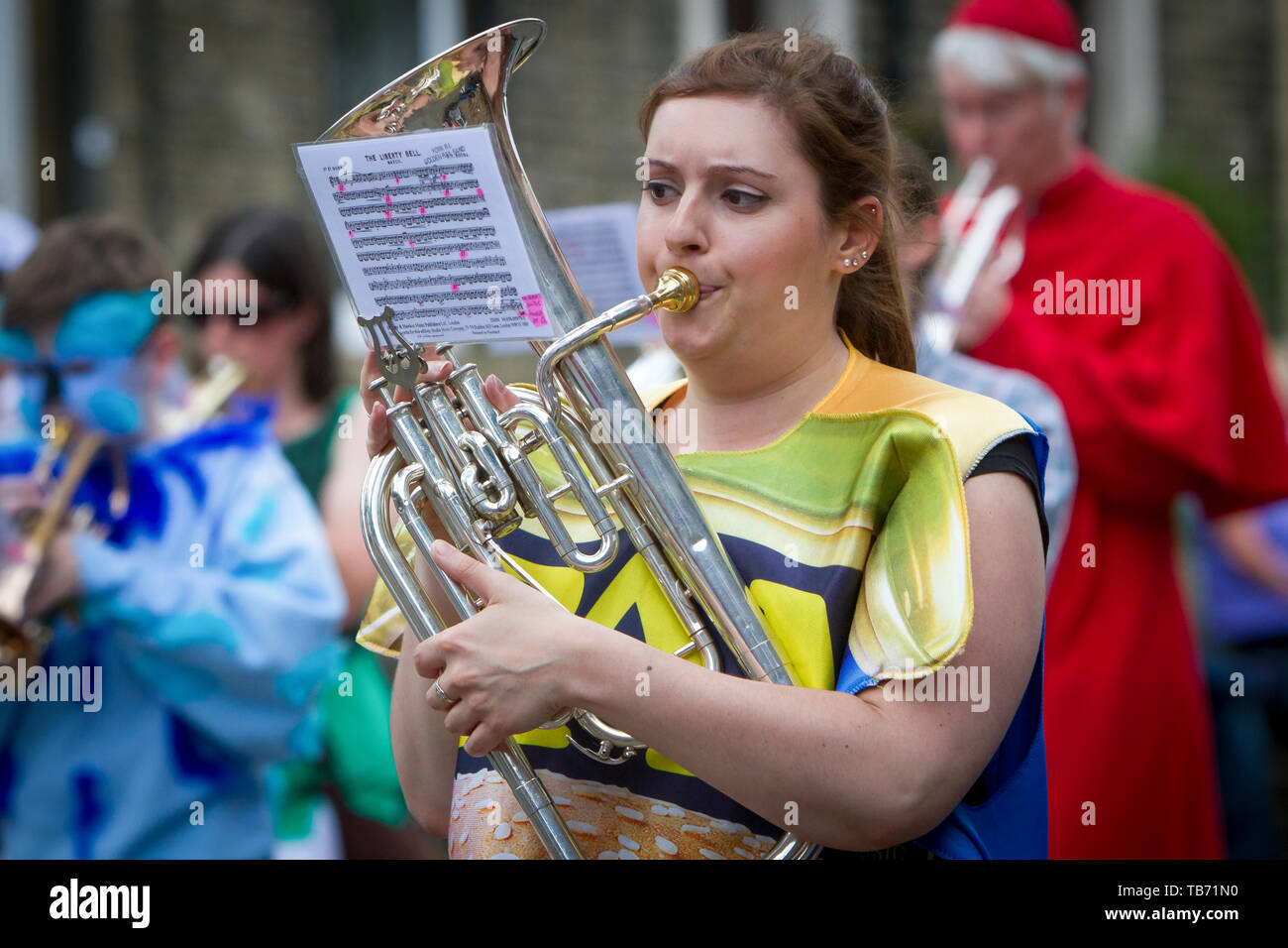 Brass bands taking part at the Saddleworth Whit Friday brass band