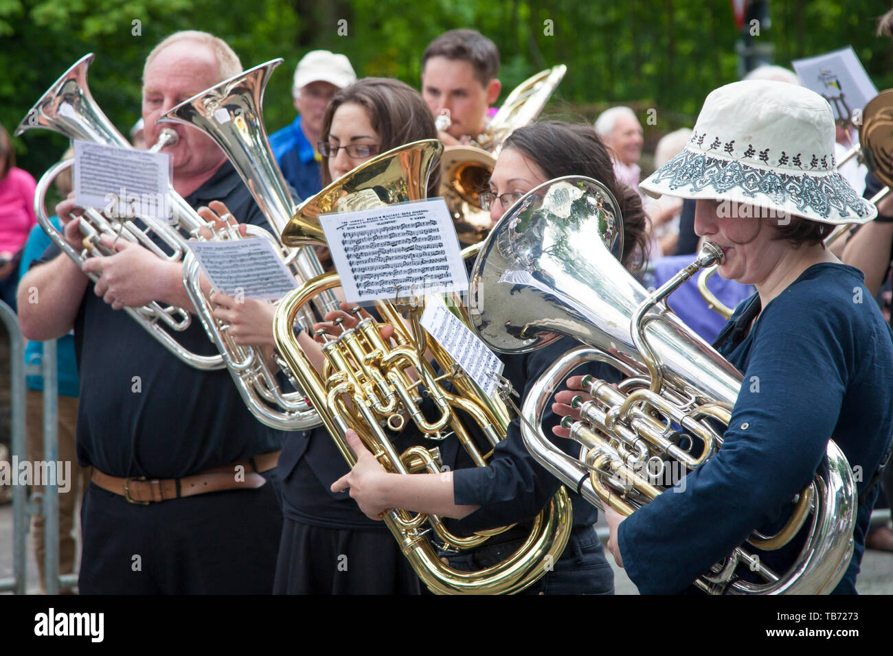 Brass bands taking part at the Saddleworth Whit Friday brass band