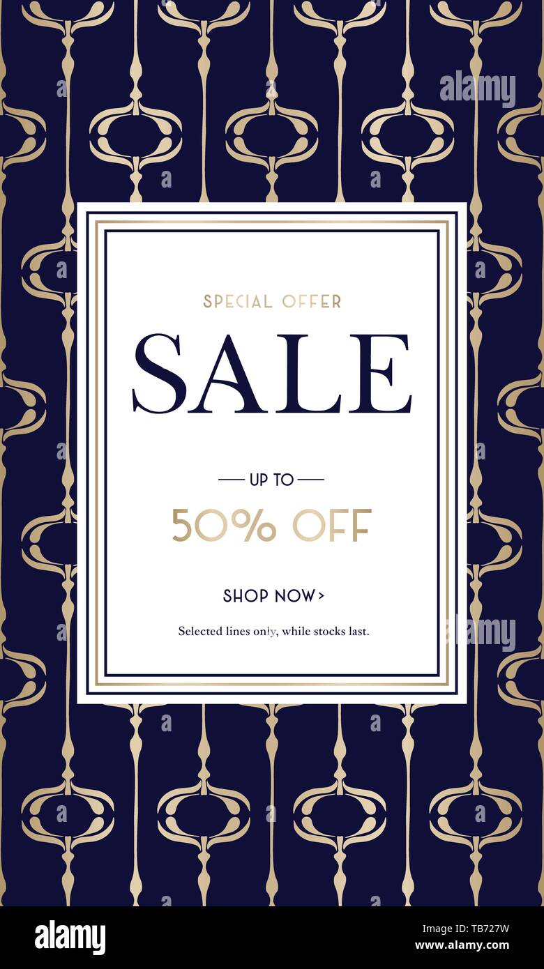Elegant Art Nouveau Golden Handdrawn Ogee Promotion Vertical