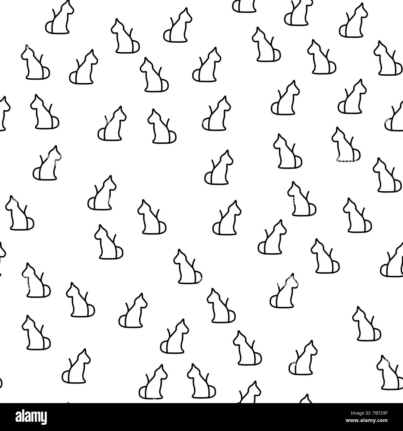 Contour Of Domestic Cat Seamless Pattern Vector Stock Vector