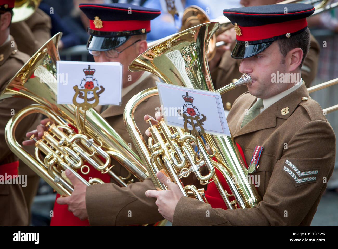 Brass bands taking part at the Saddleworth Whit Friday brass band