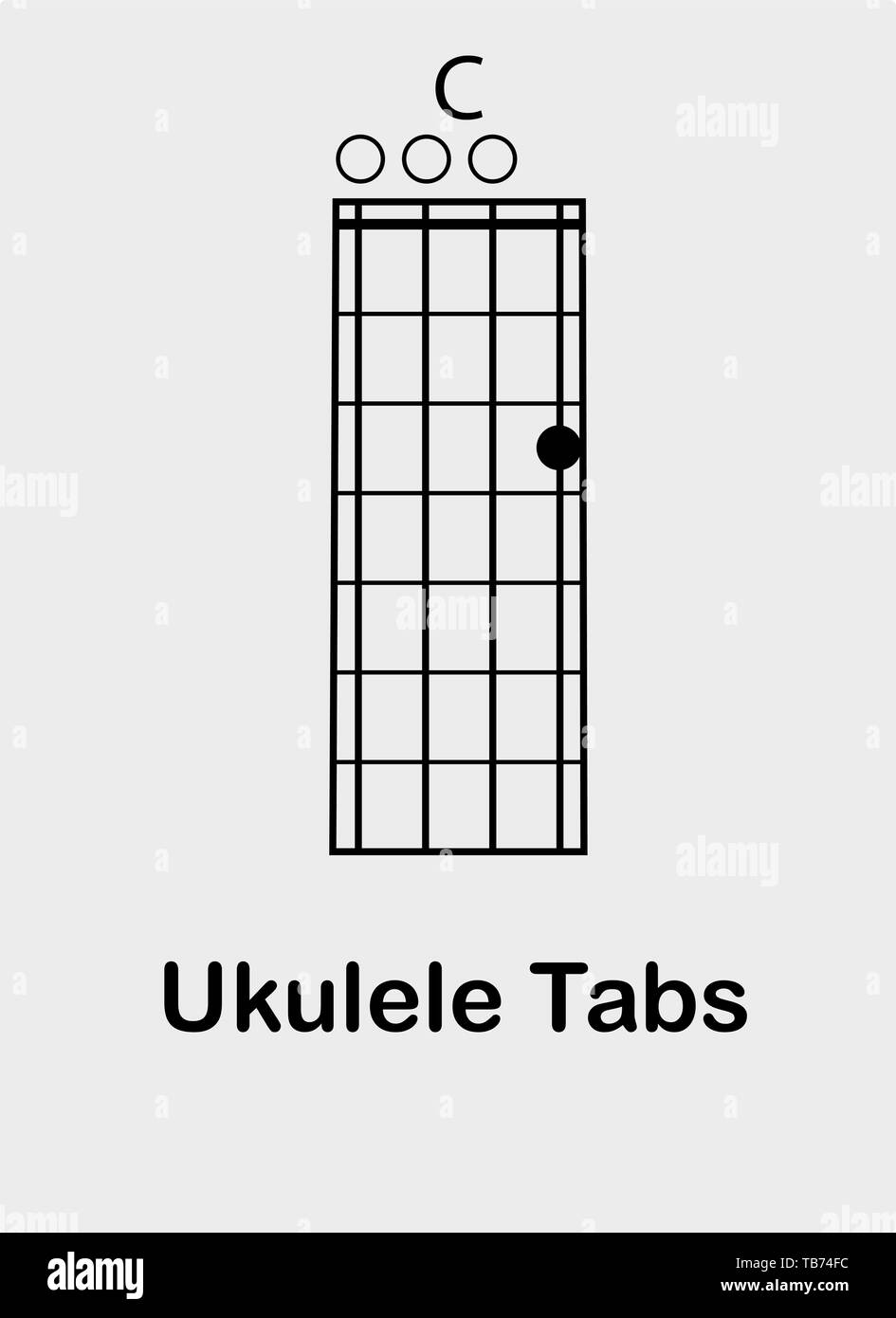 Ukulele tabulator with C major chord, vector illustration Stock Vector
