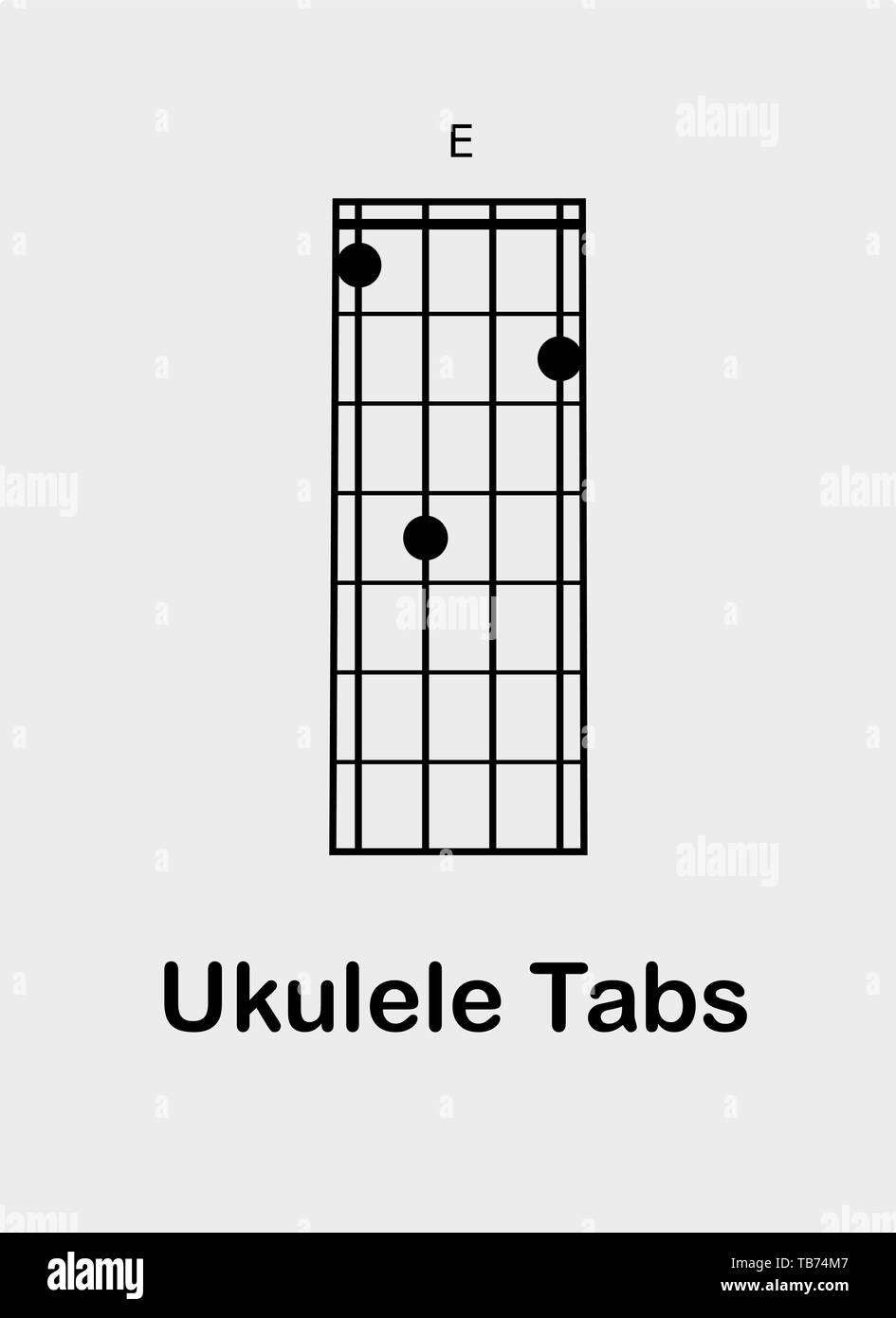 Ukulele tabulator with E chord, vector illustration Stock Vector Image