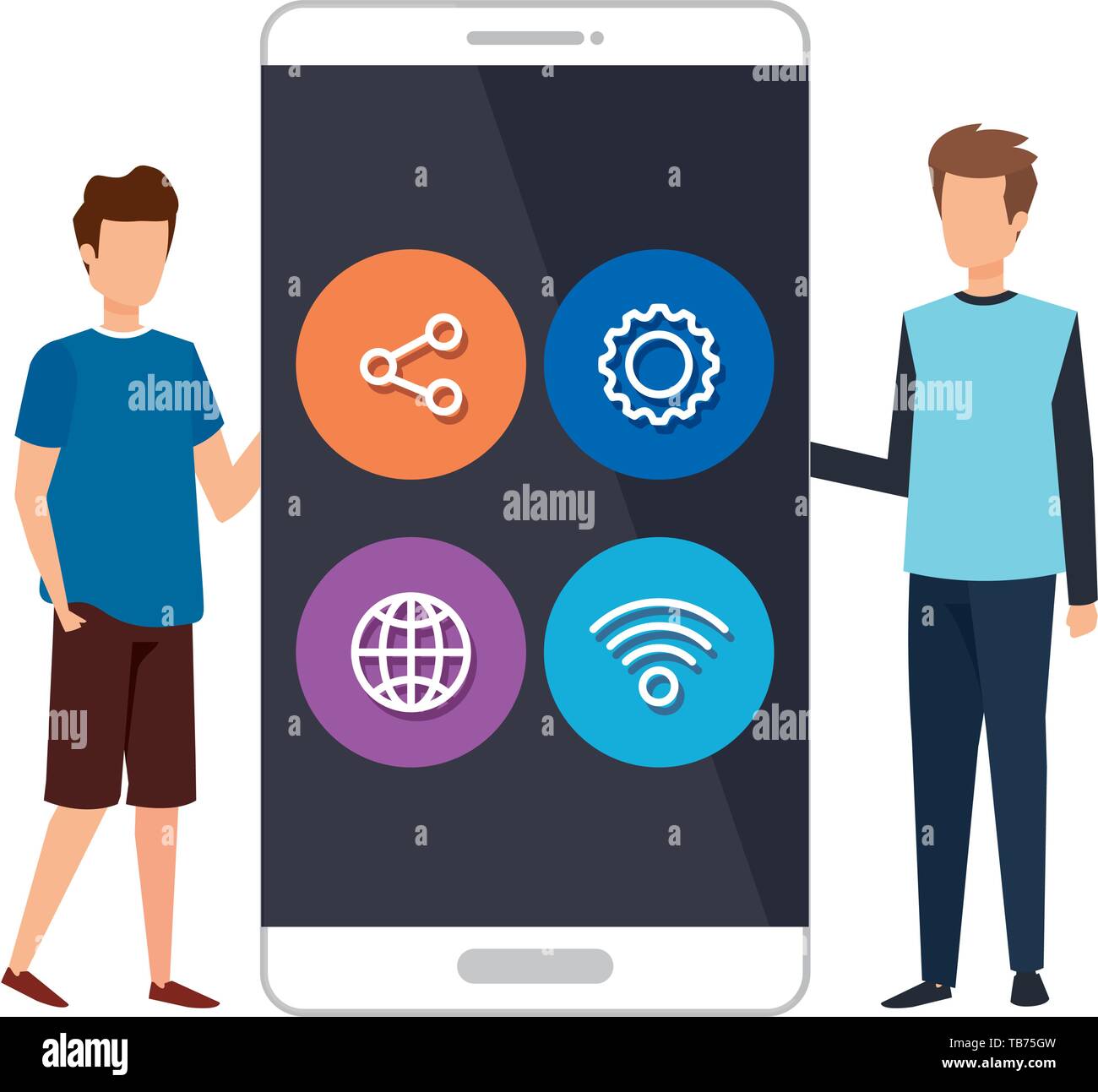 young men with smartphone and social media menu Stock Vector Image ...