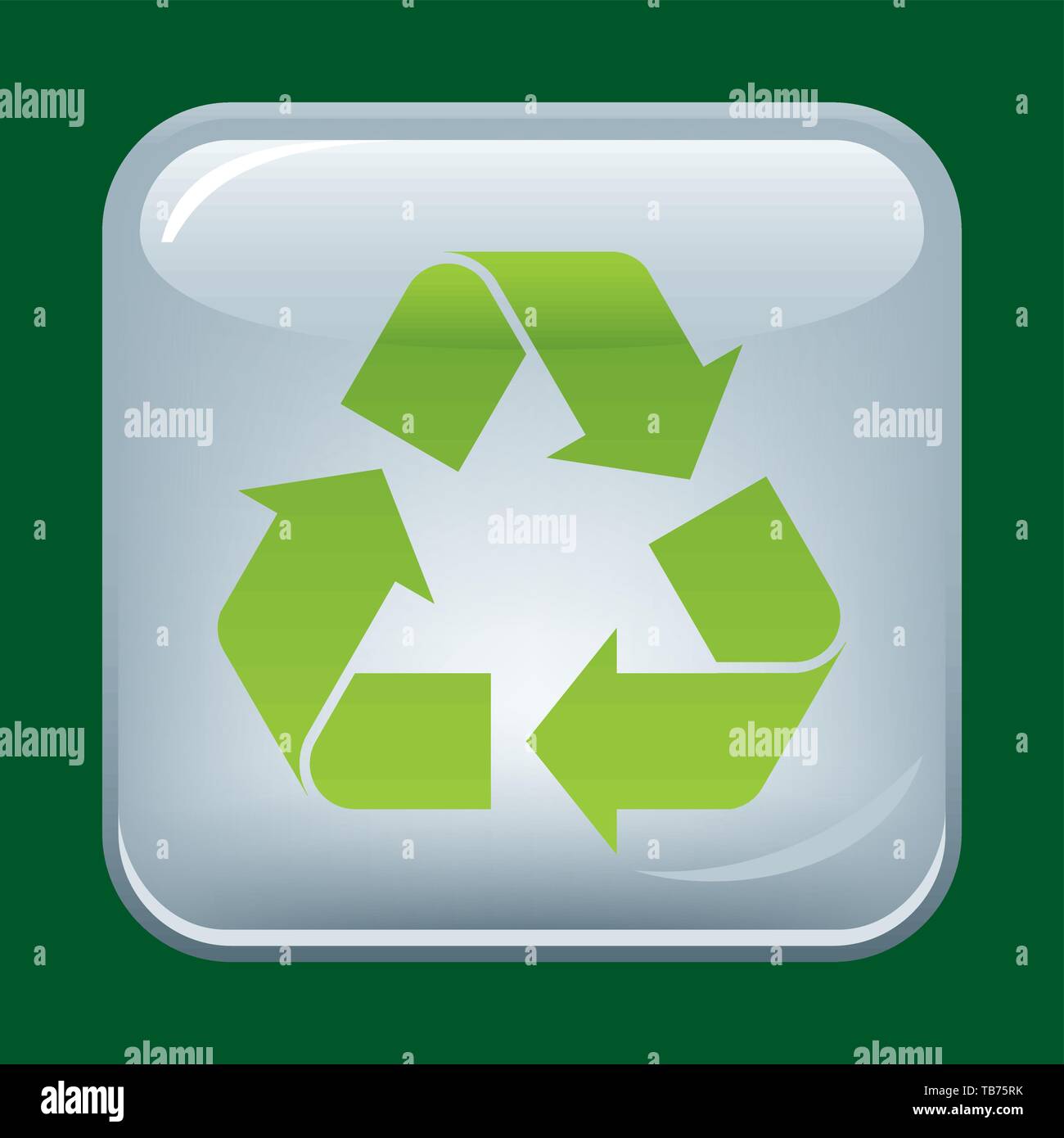 Vector illustration. Simple recycle crystal button. Shiny effects on square. Stock Vector