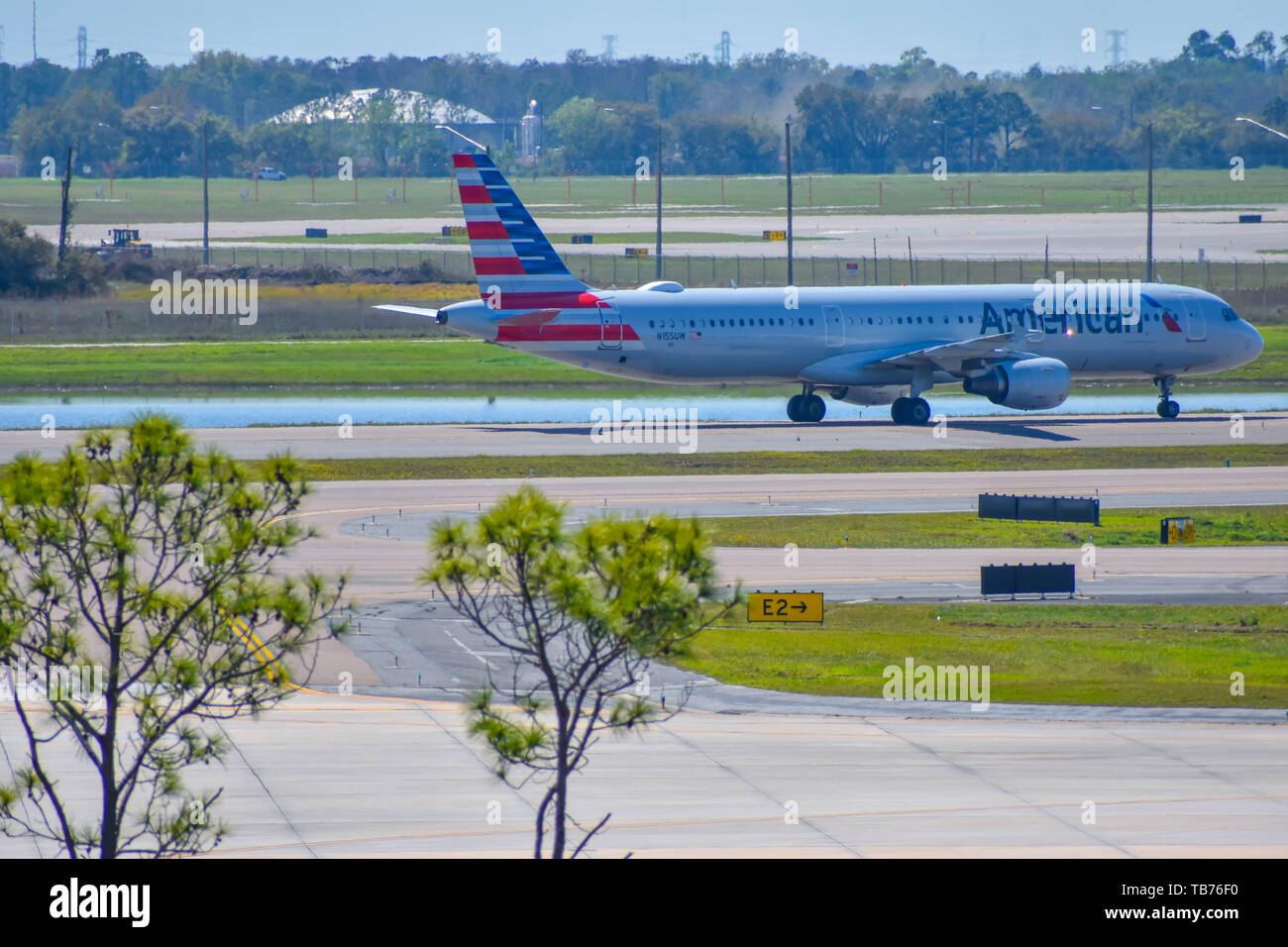 Orlando, Florida. March 01, 2019. American Airlines aircraft on runway