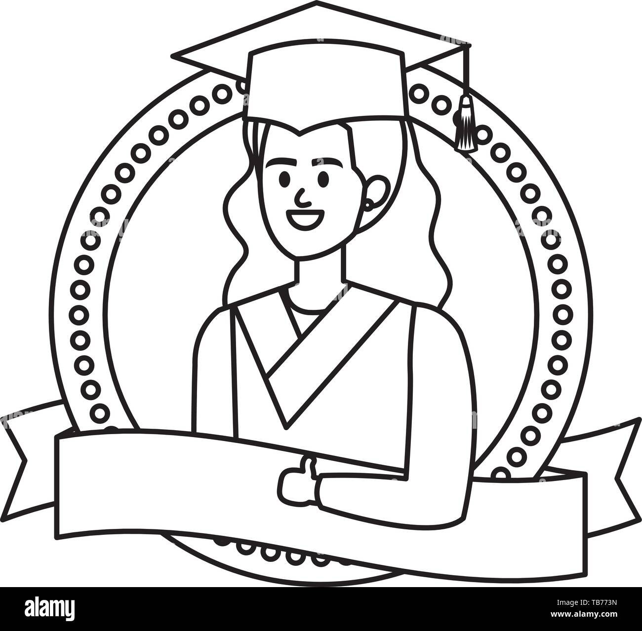 young woman student graduated in ribbon emblem Stock Vector Image & Art ...